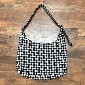 BAGGU Black and White Pixel Gingham Shoulder Bag